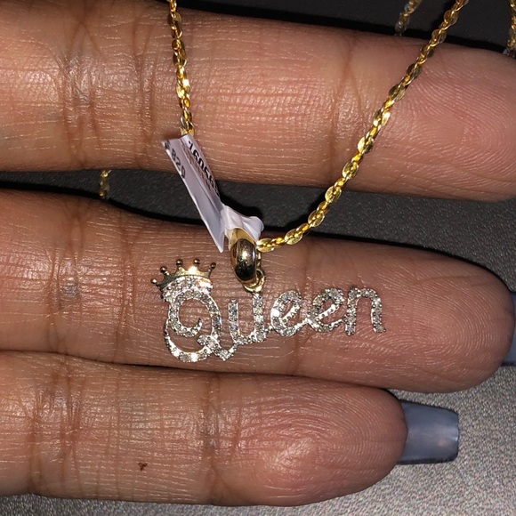 10k solid real gold not plated Real Si diamond Queen Crown necklace Not fake WOW - Picture 3 of 7